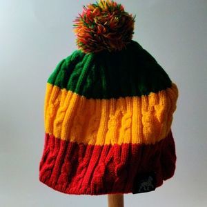 Rasta Reggae Green Yellow Red with Puff Beanie Hat
